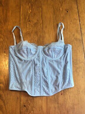 Soft Blue Lace Romantic Corset Top Bustier Size XS S Sheer Coquette Fairycore